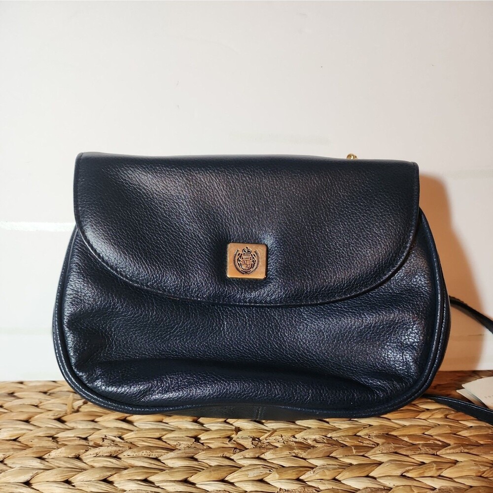 Liz Claiborne Leather Crossbody Small Navy W/ Gold Hardware Rare Shape Vtg NWT